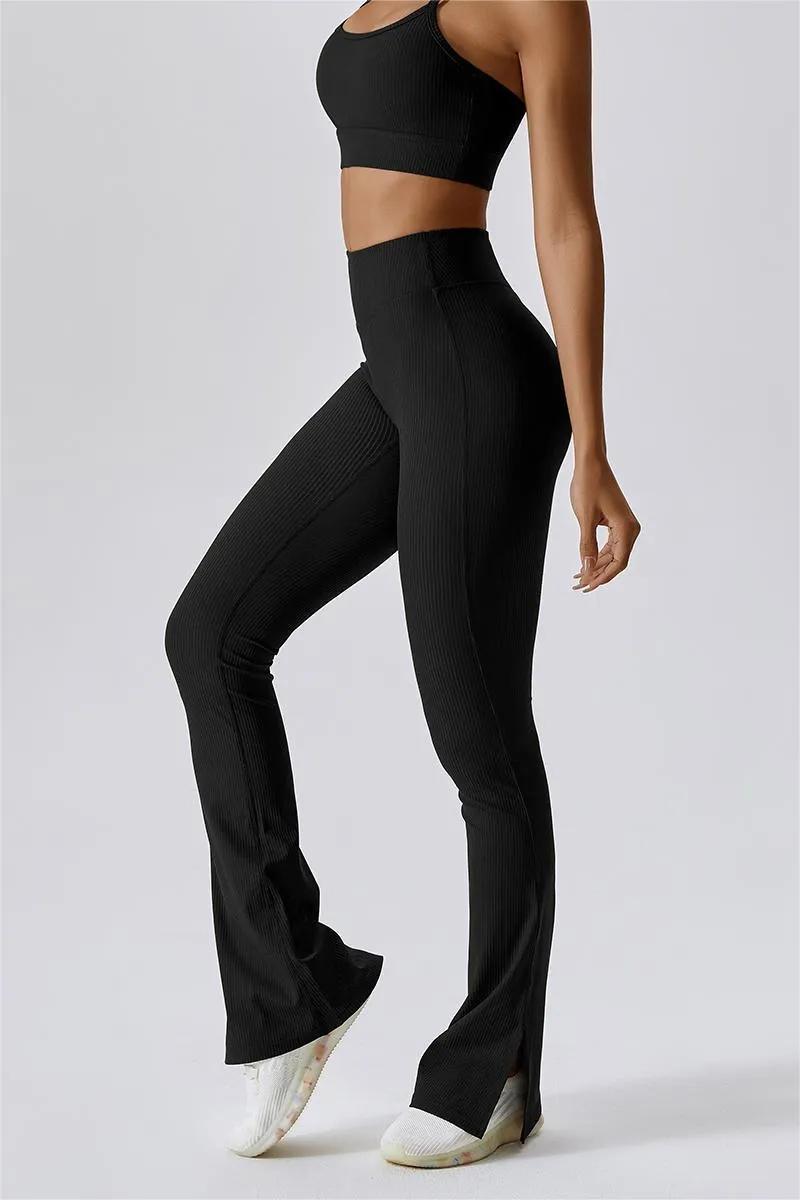 Ribbed High Waist Split Flare Leggings