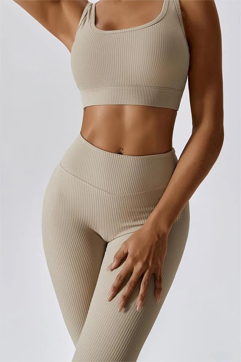 Ribbed High Waist Split Flare Leggings