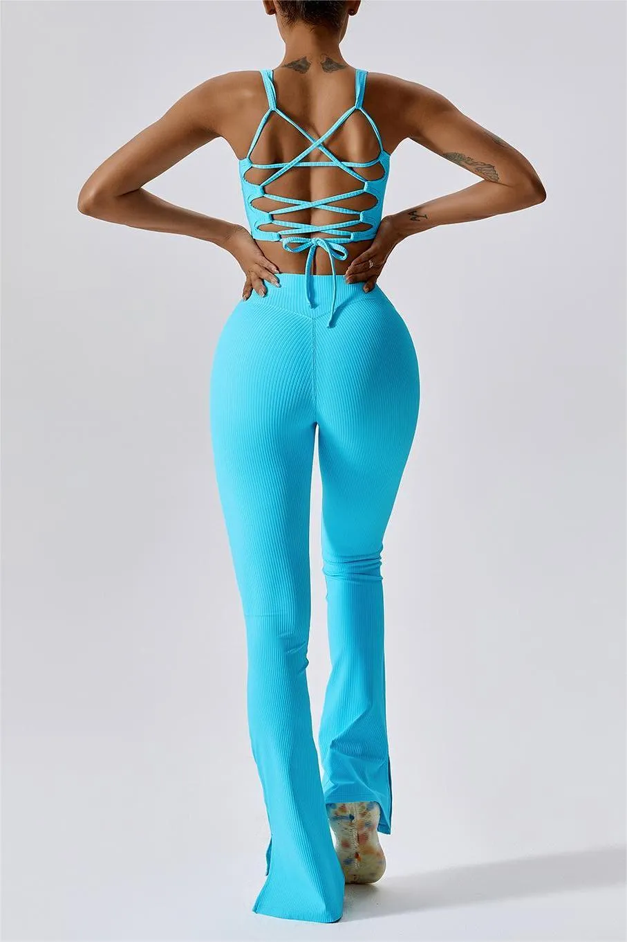 Ribbed High Waist Split Flare Leggings