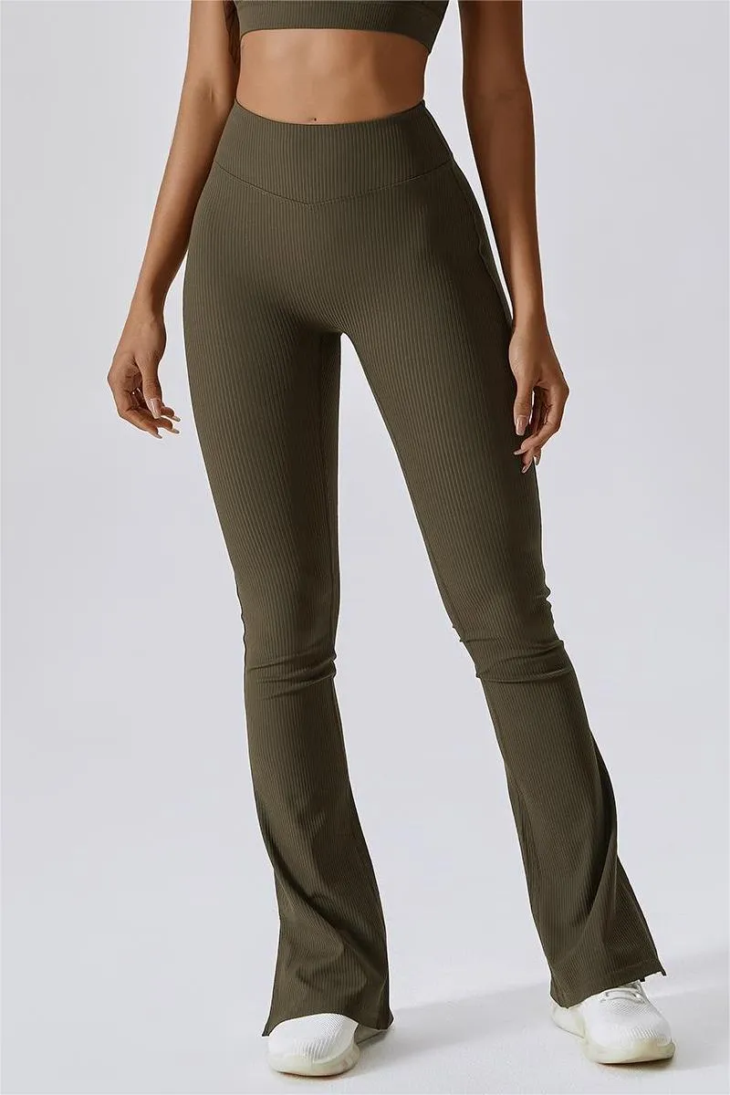 Ribbed High Waist Split Flare Leggings