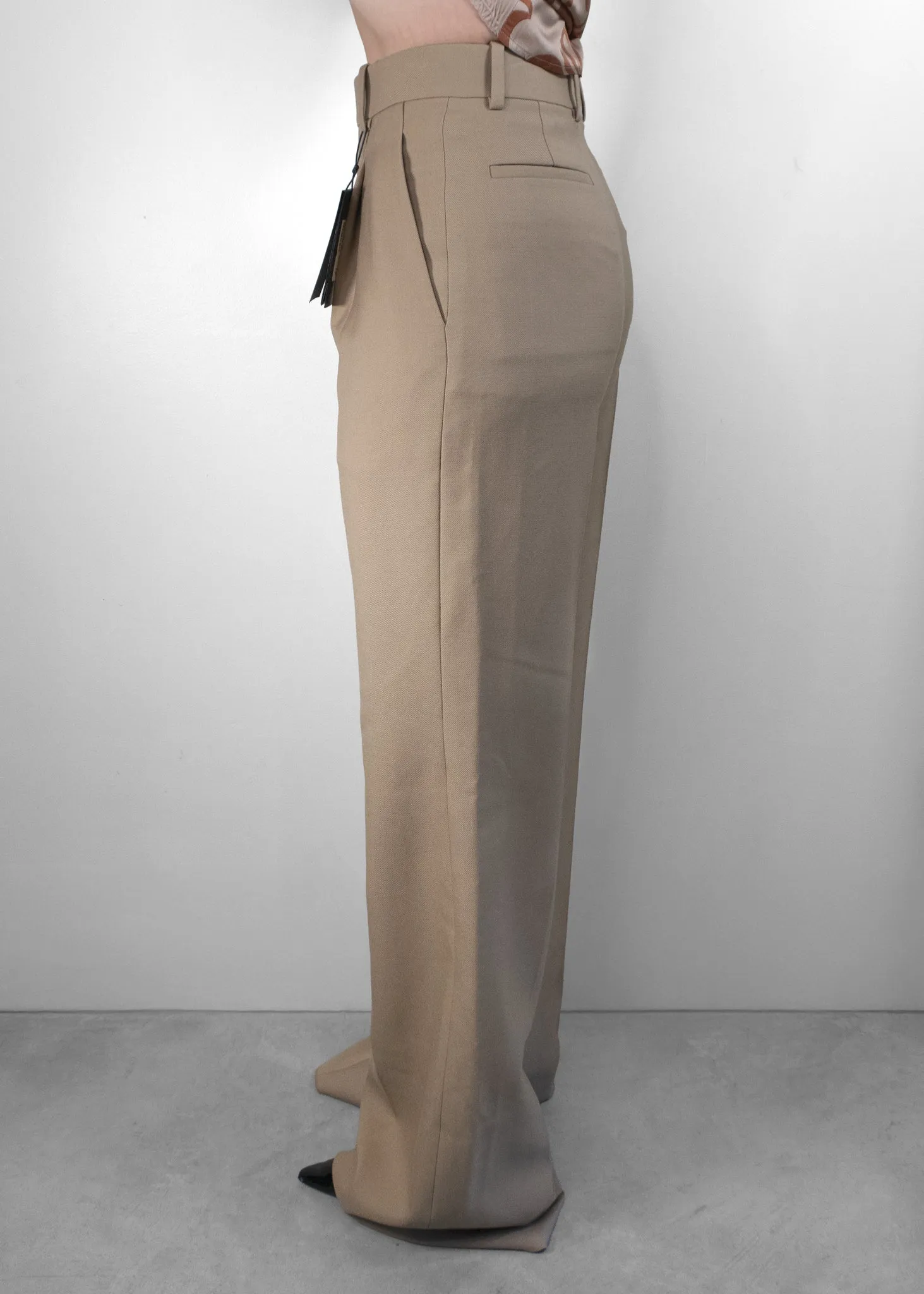 Saint Laurent Beige Pleated Front Wide-Leg Trouser Pants