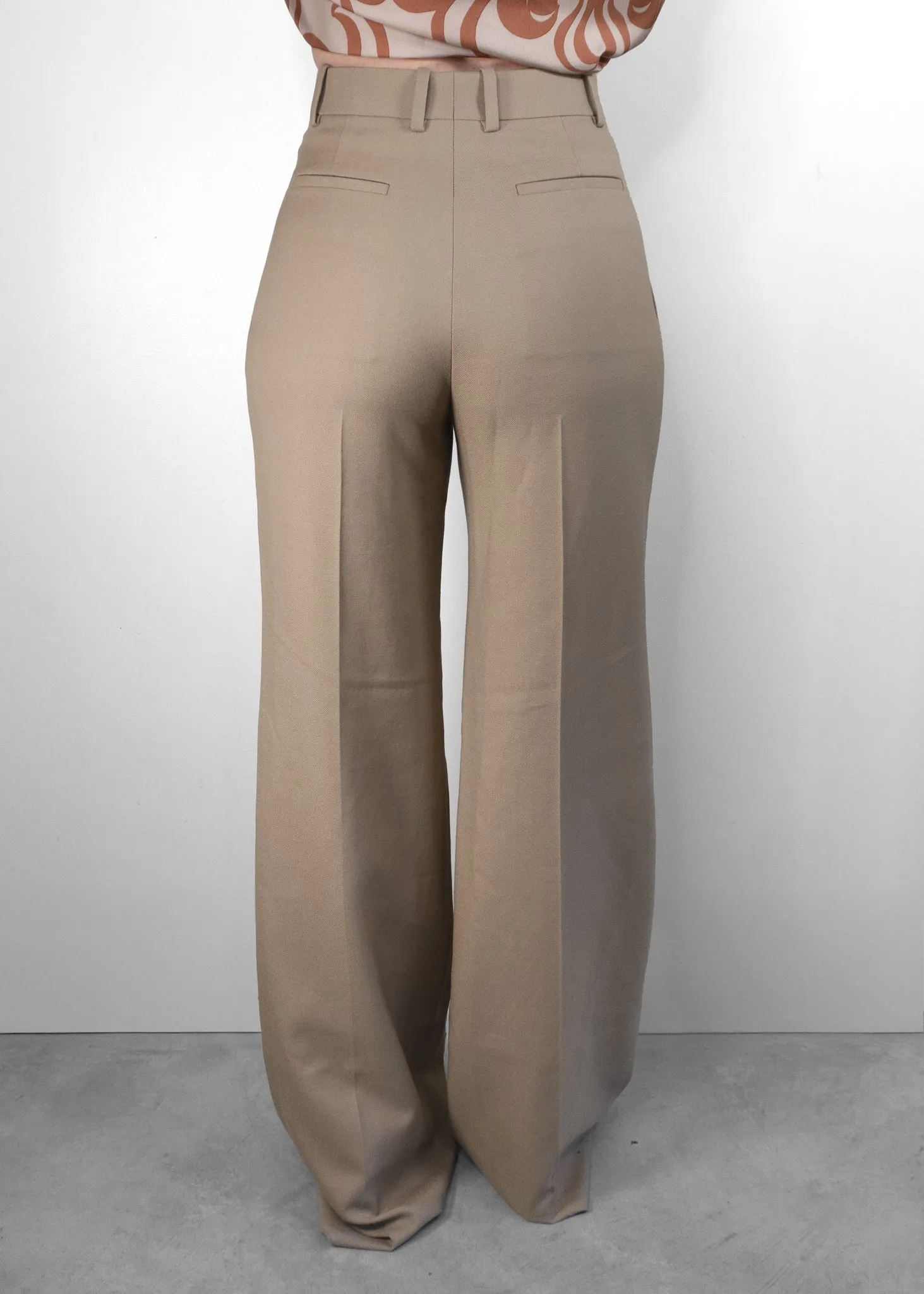 Saint Laurent Beige Pleated Front Wide-Leg Trouser Pants