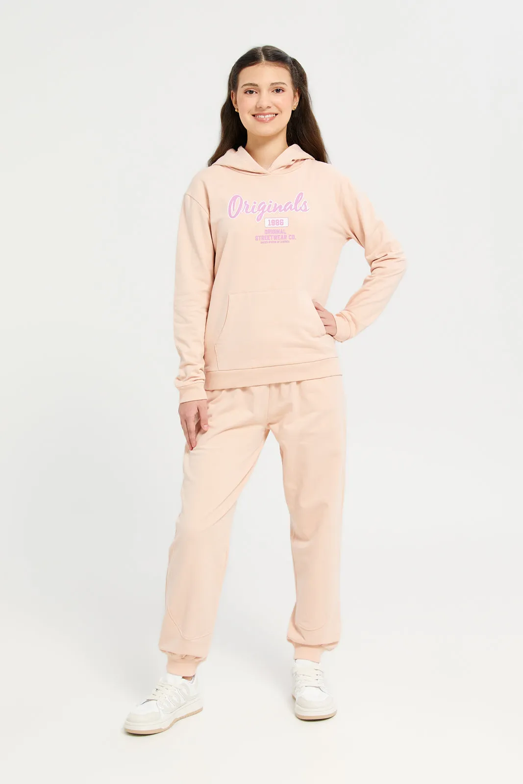 Senior Girls Beige Cut And Sew Track Pants