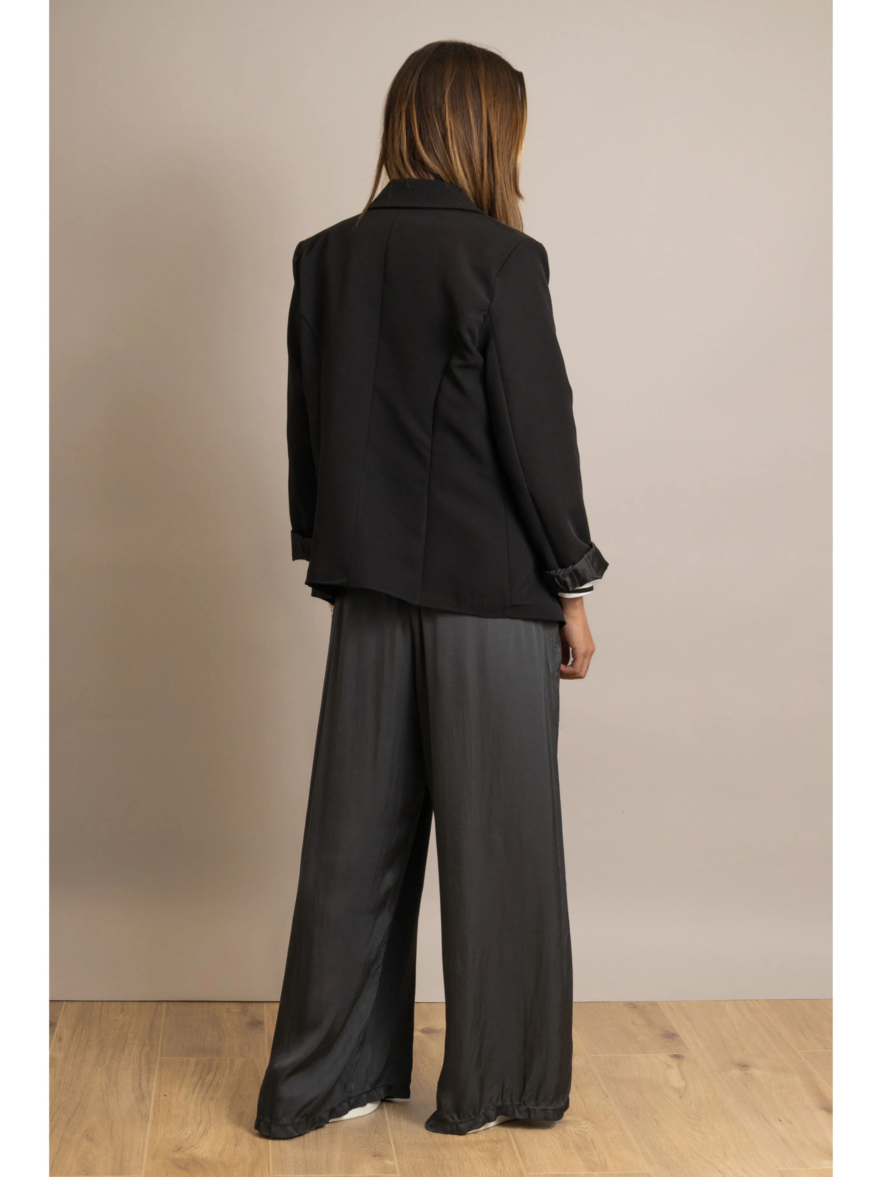 Silk Blend Wide Leg Trousers