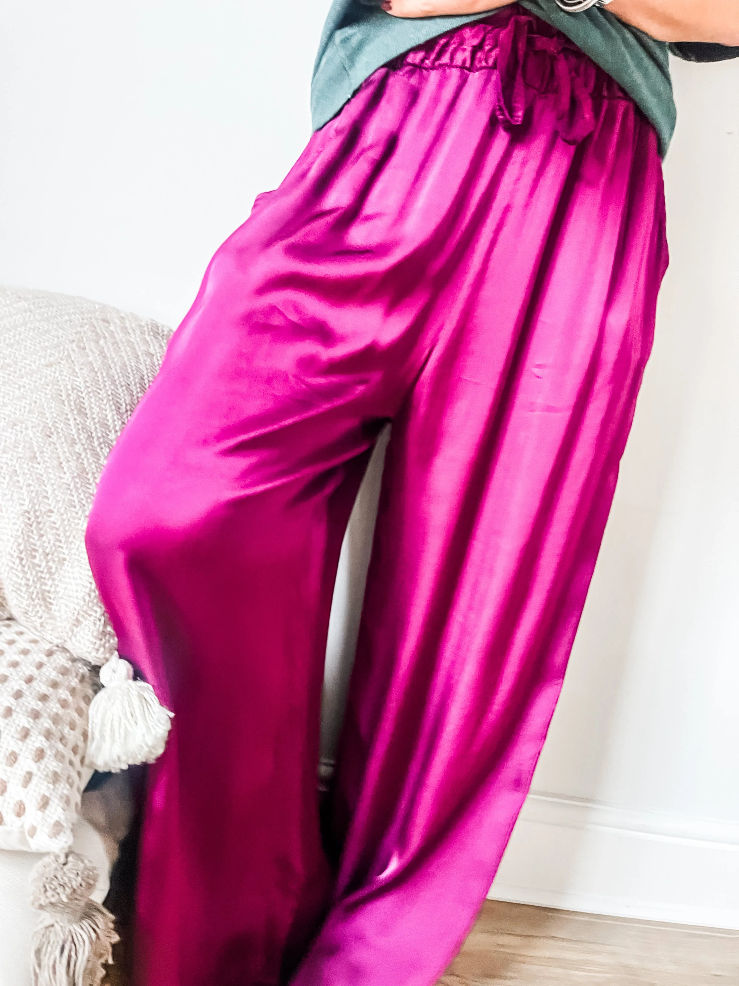 Silk Blend Wide Leg Trousers