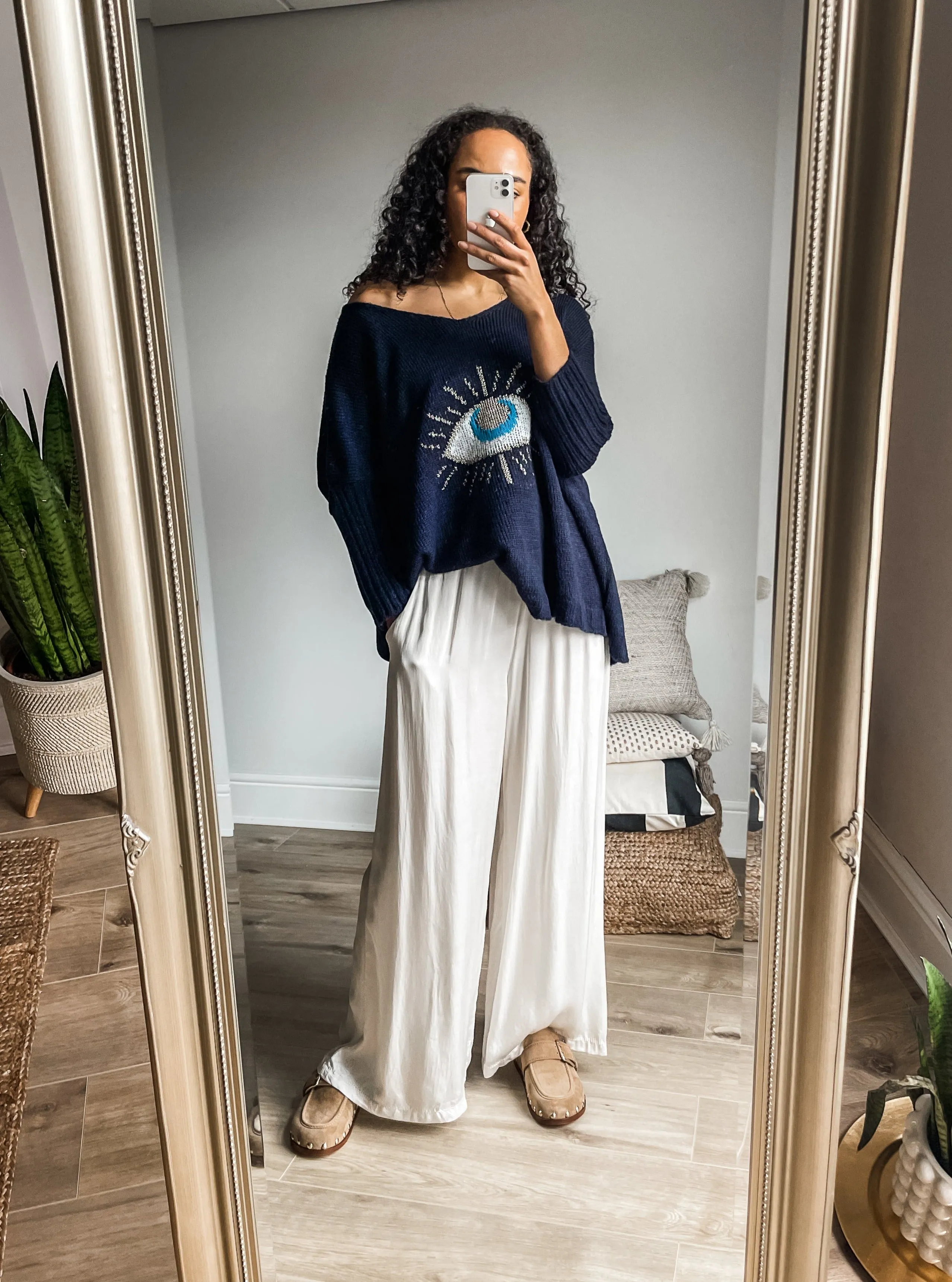 Silk Blend Wide Leg Trousers