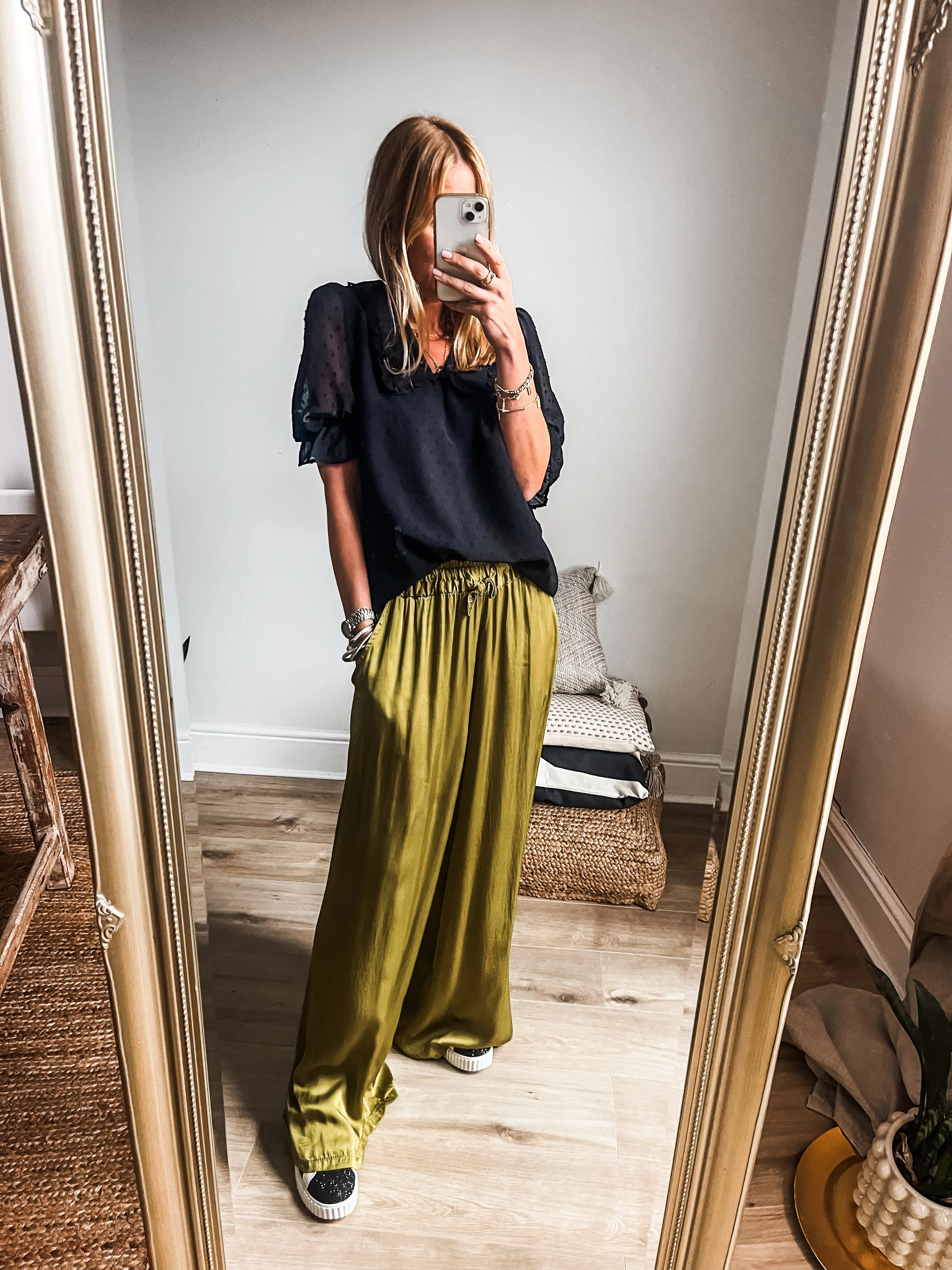 Silk Blend Wide Leg Trousers