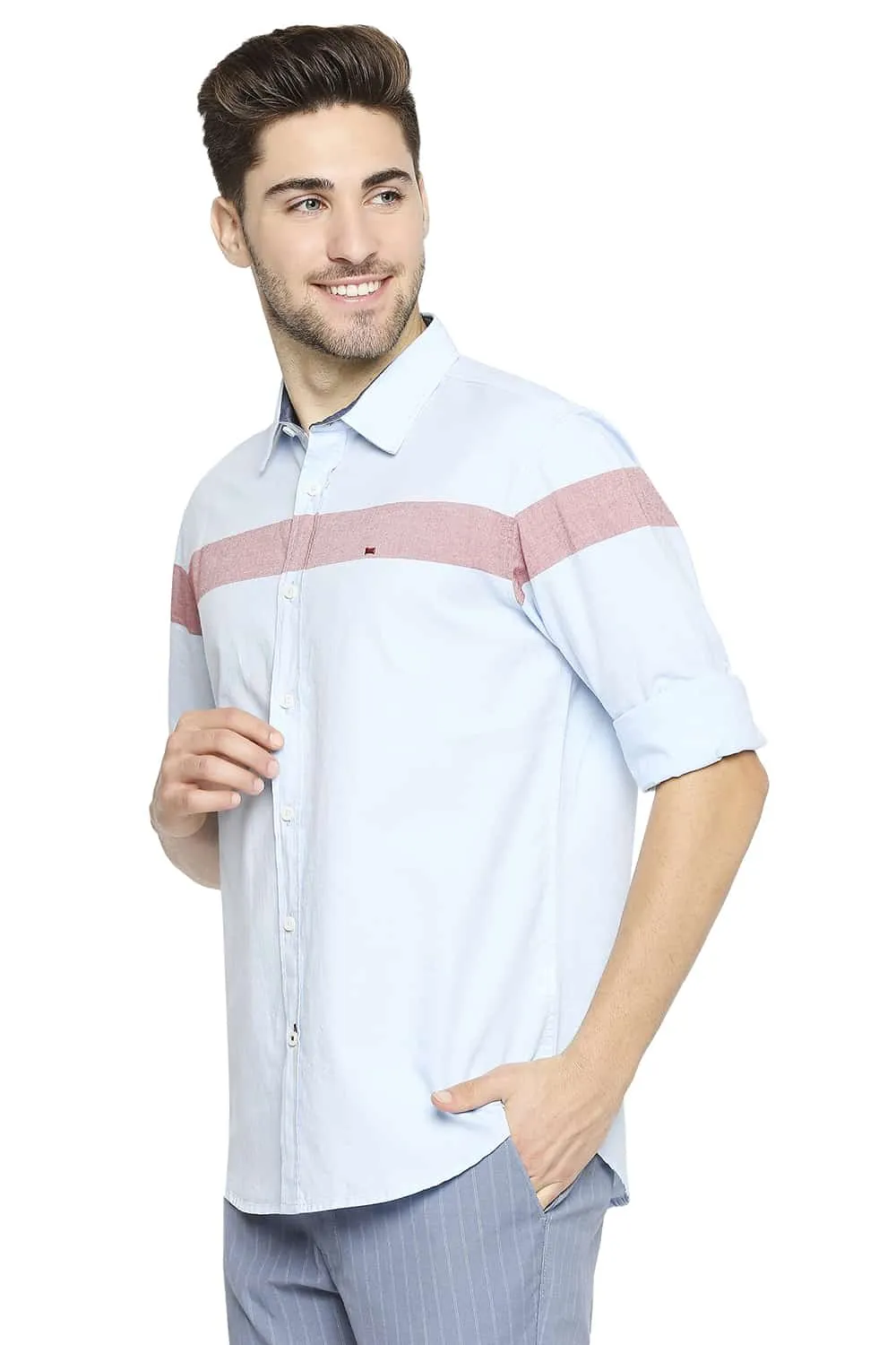 Slim Fit Oxford Eng Horizontal Stripe Shirt