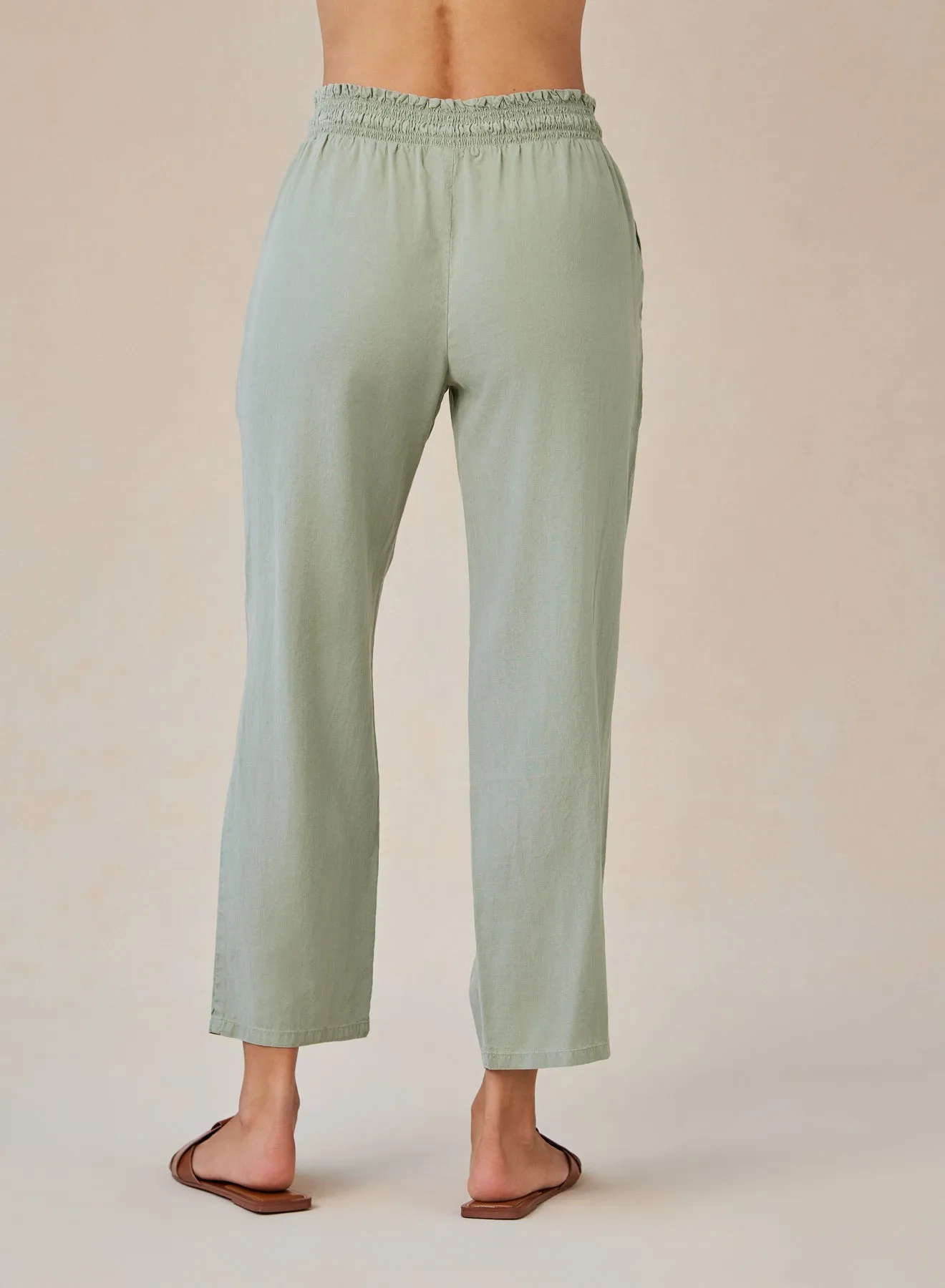 Smocked Waist Trousers - Olive Grove