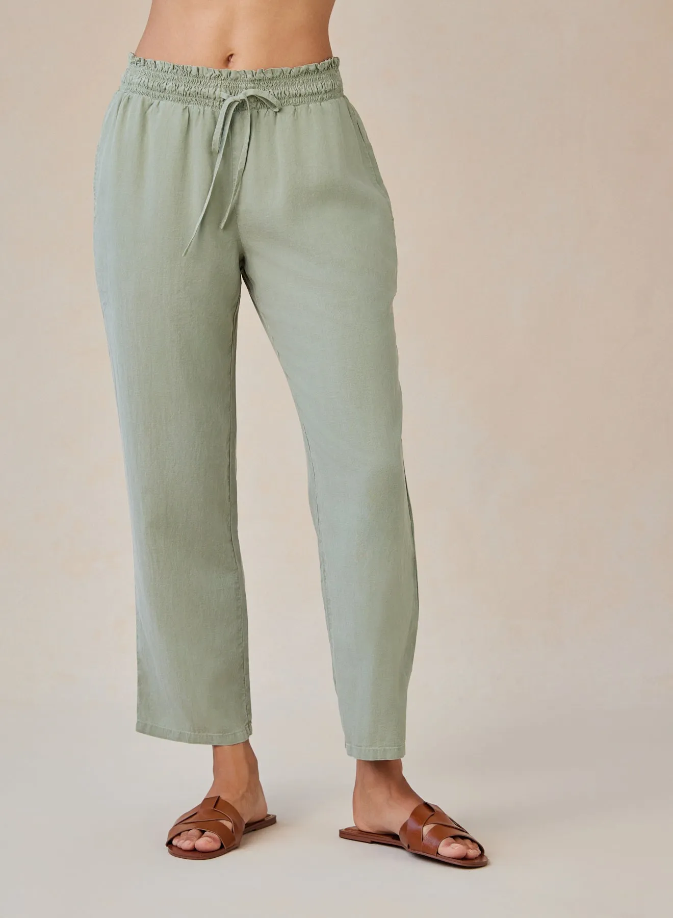 Smocked Waist Trousers - Olive Grove