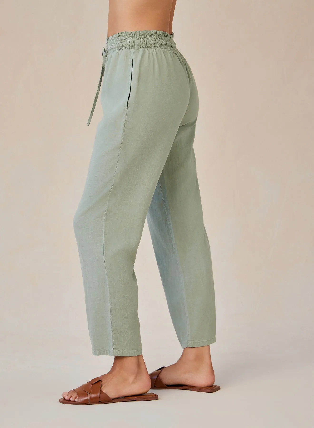 Smocked Waist Trousers - Olive Grove