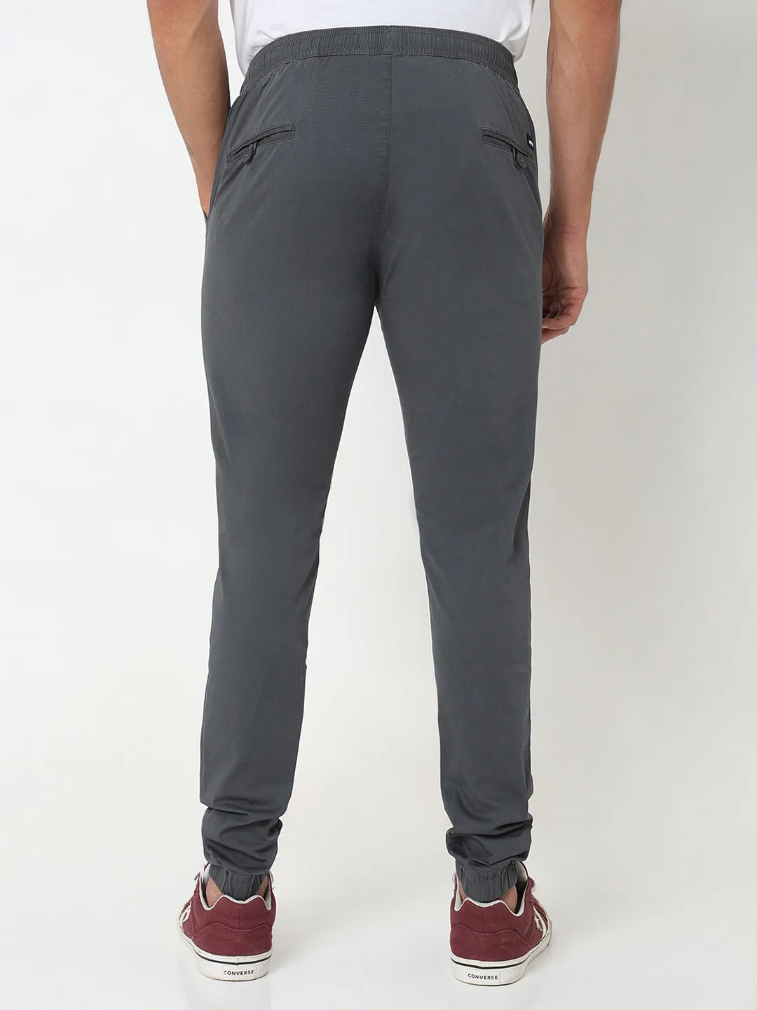 Spykar Grey Jogger Fit Cotton Trouser For Men