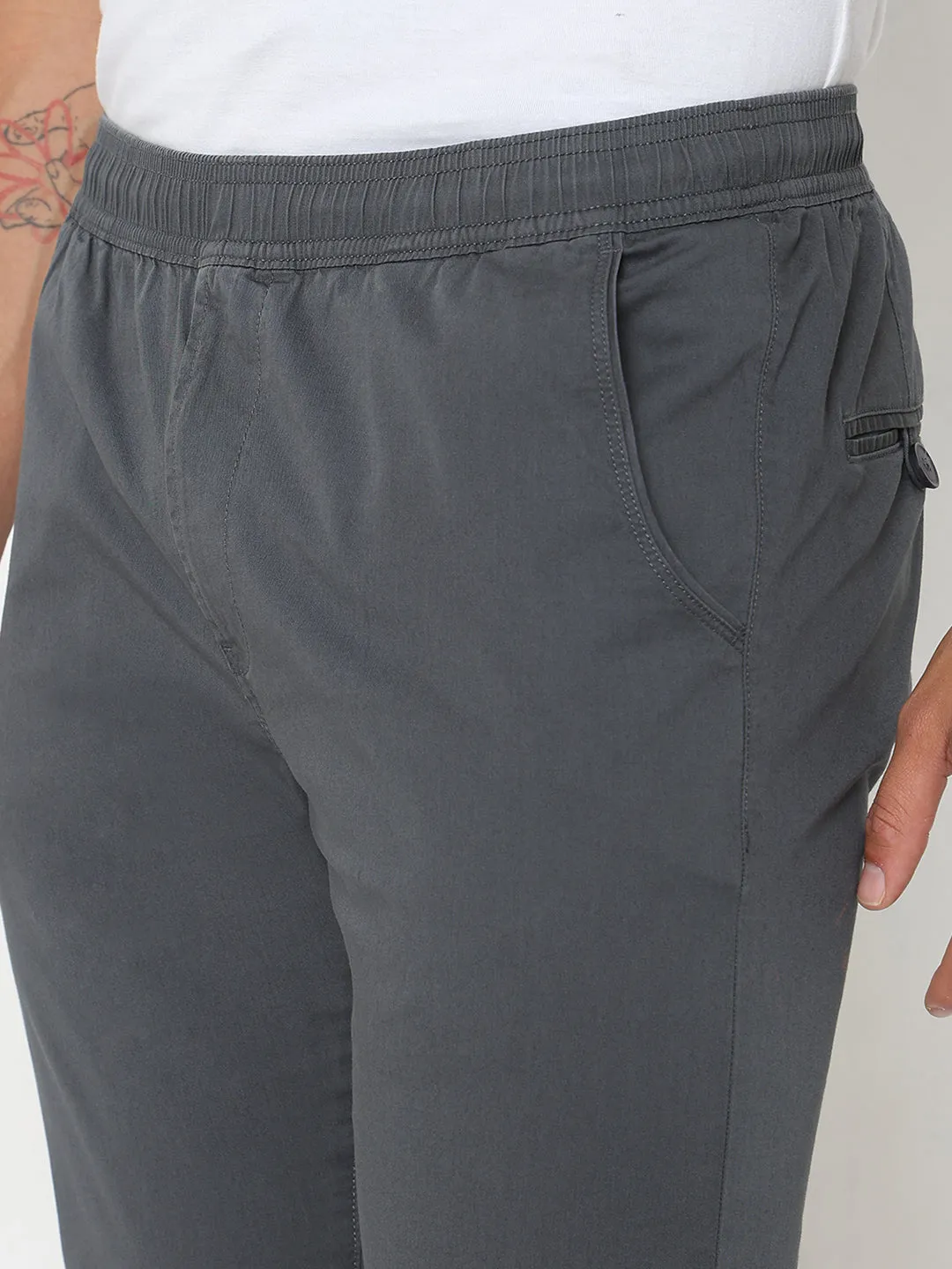 Spykar Grey Jogger Fit Cotton Trouser For Men