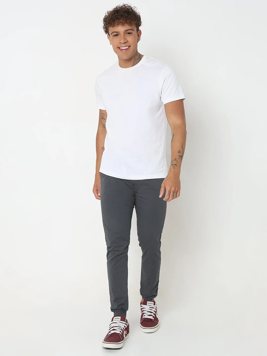 Spykar Grey Jogger Fit Cotton Trouser For Men