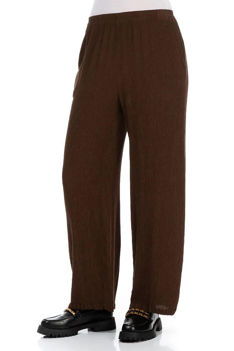 Straight Chocolate Silk Viscose Trousers