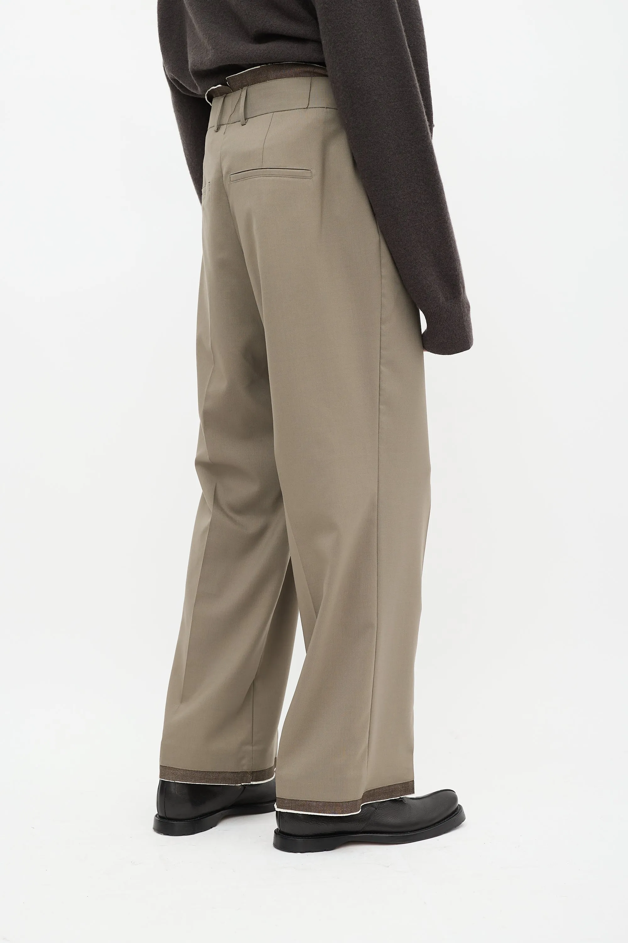 Taupe Wool Raw Edge Trouser