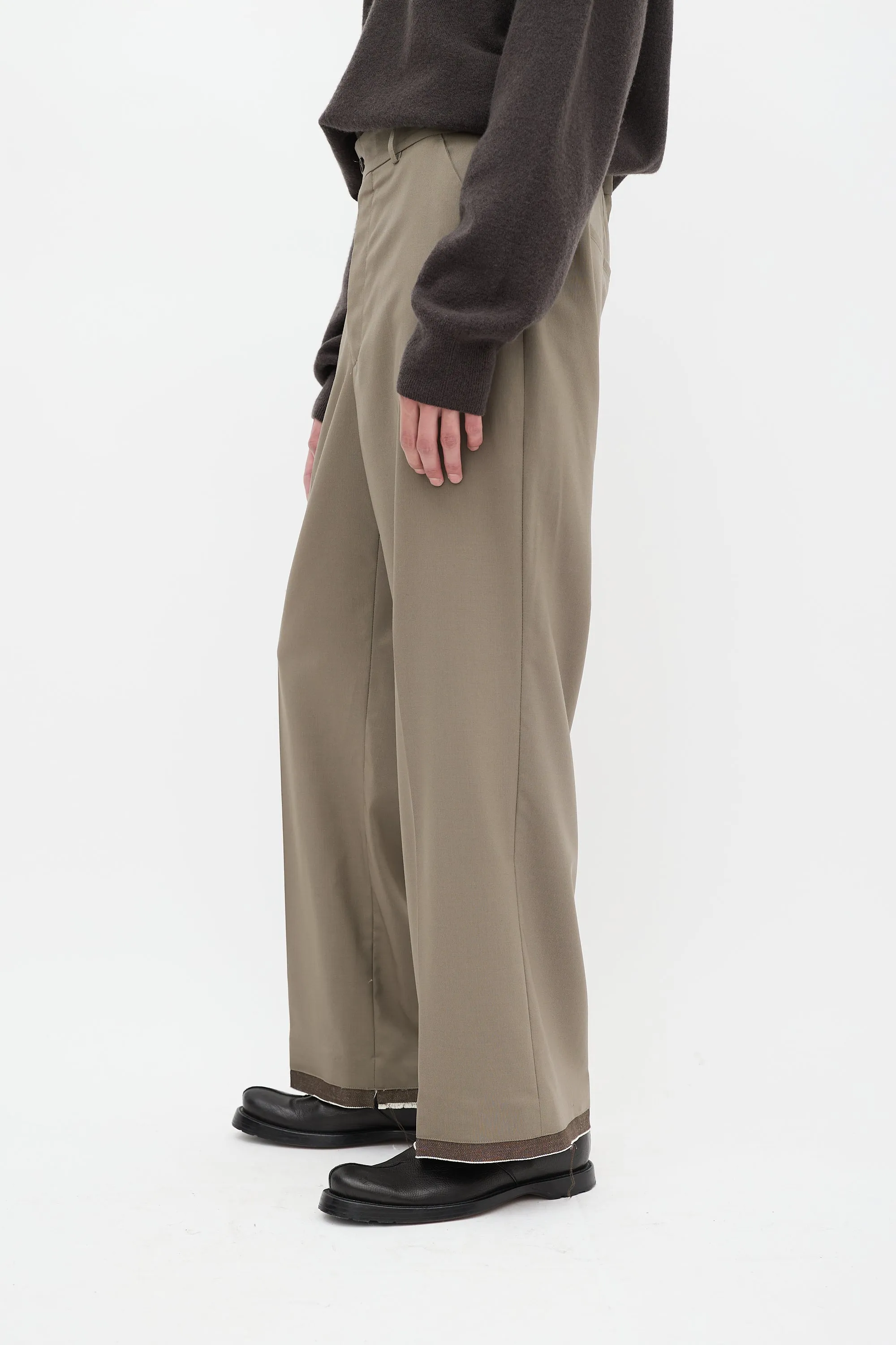 Taupe Wool Raw Edge Trouser