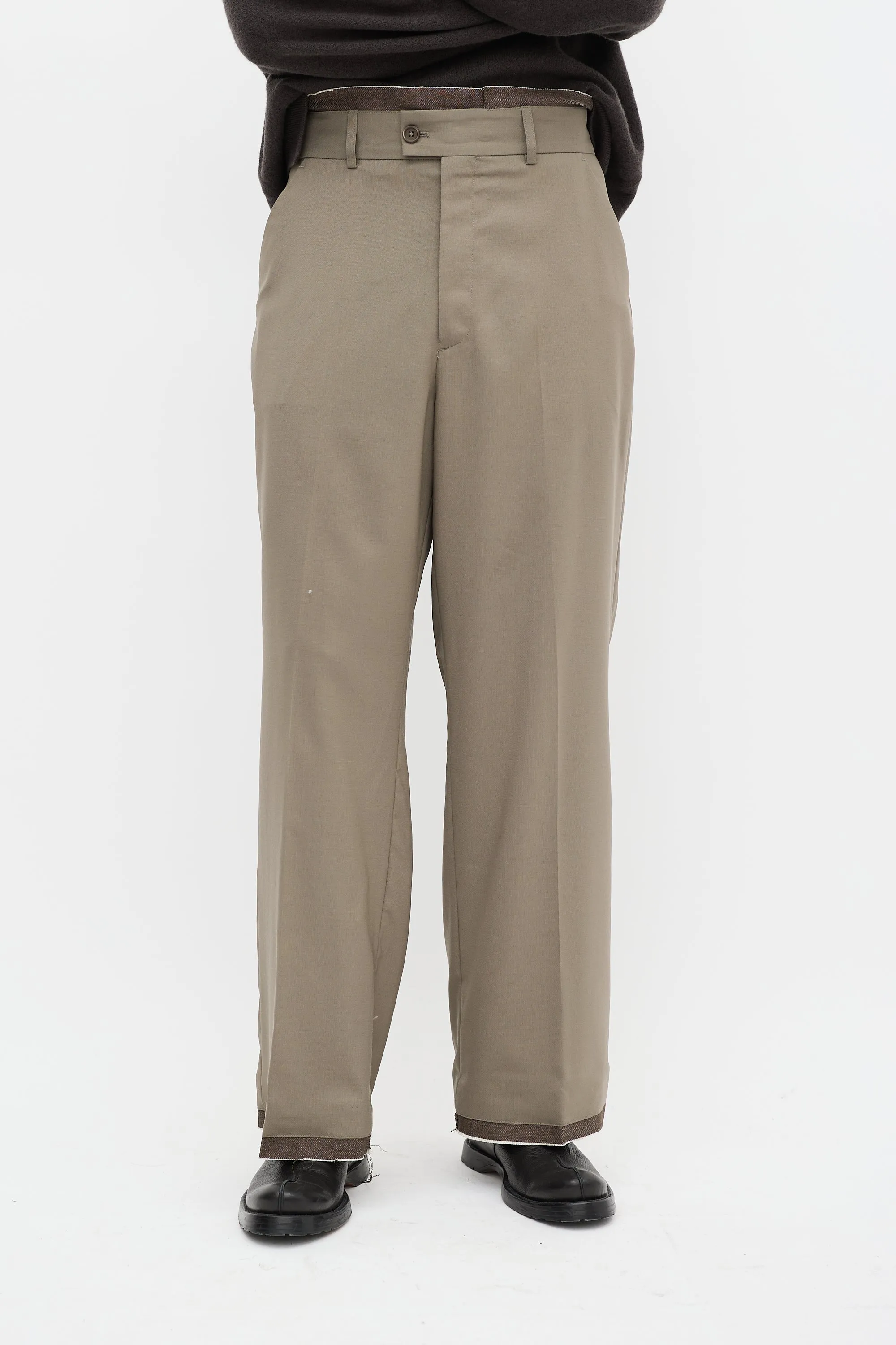 Taupe Wool Raw Edge Trouser