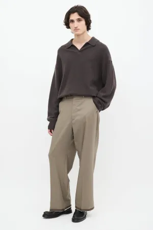 Taupe Wool Raw Edge Trouser