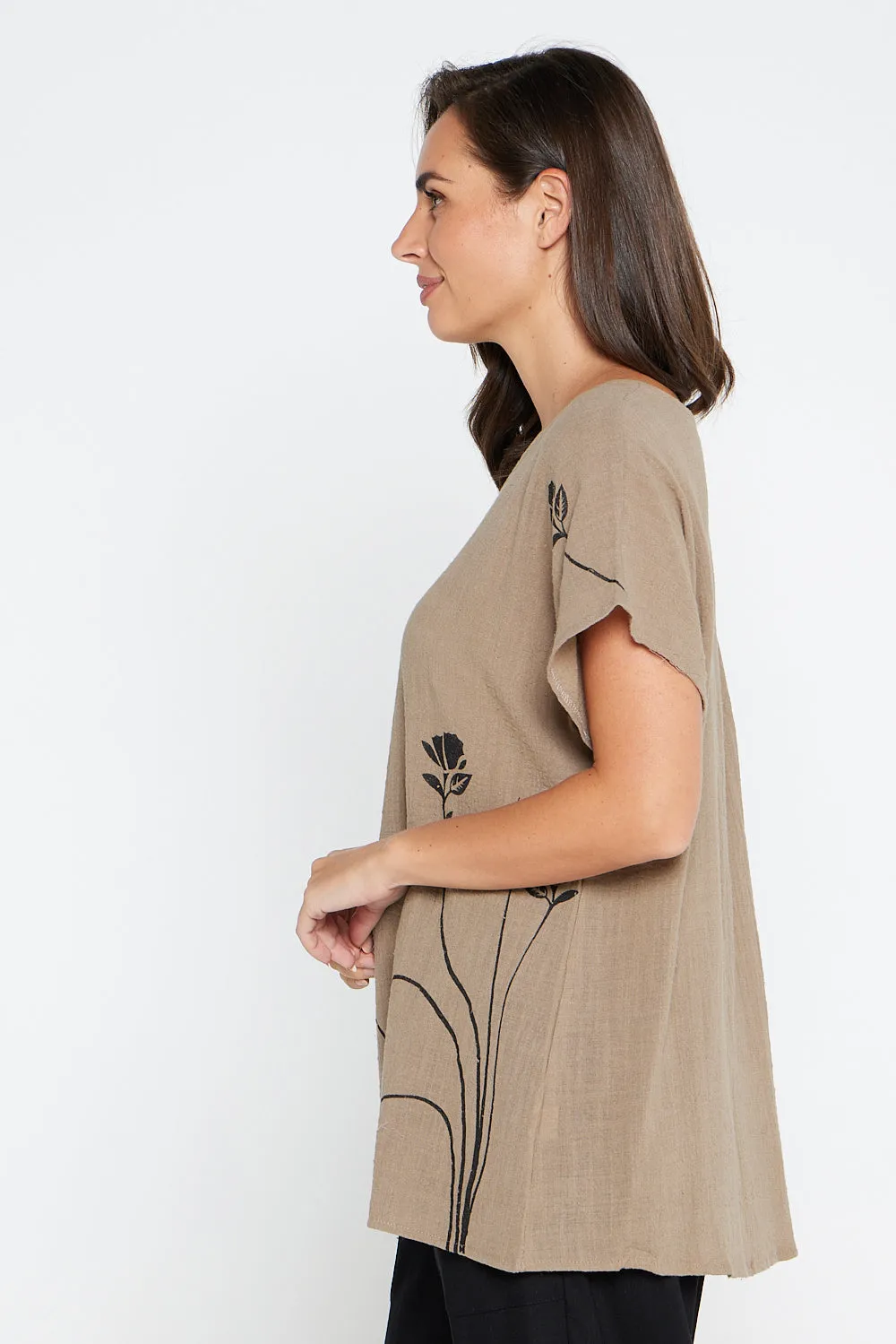 Valerie Diamanté Top - Khaki Brown