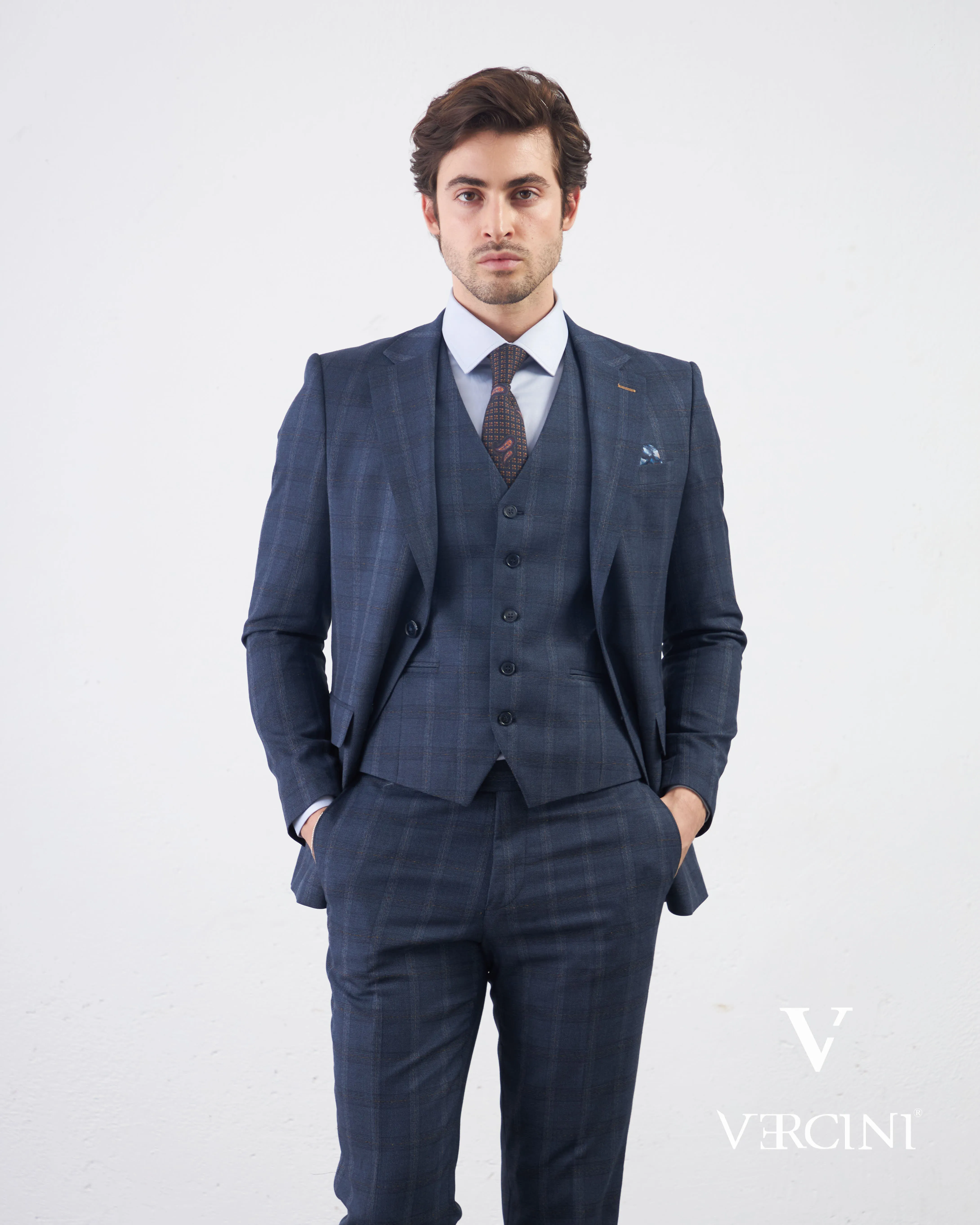 Vercini Sapphire Orbit Prestige plaid Three-Piece Men's Suit