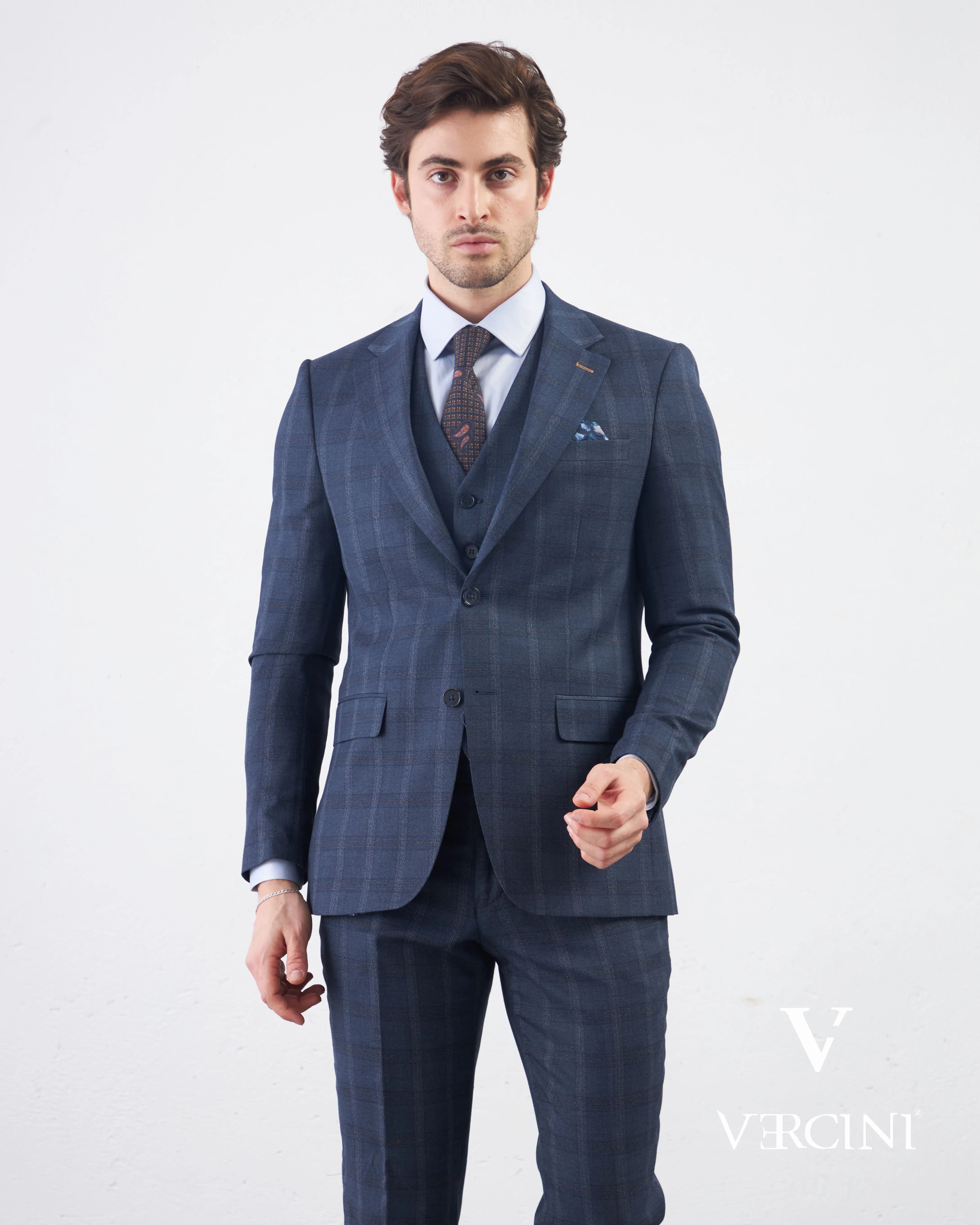 Vercini Sapphire Orbit Prestige plaid Three-Piece Men's Suit