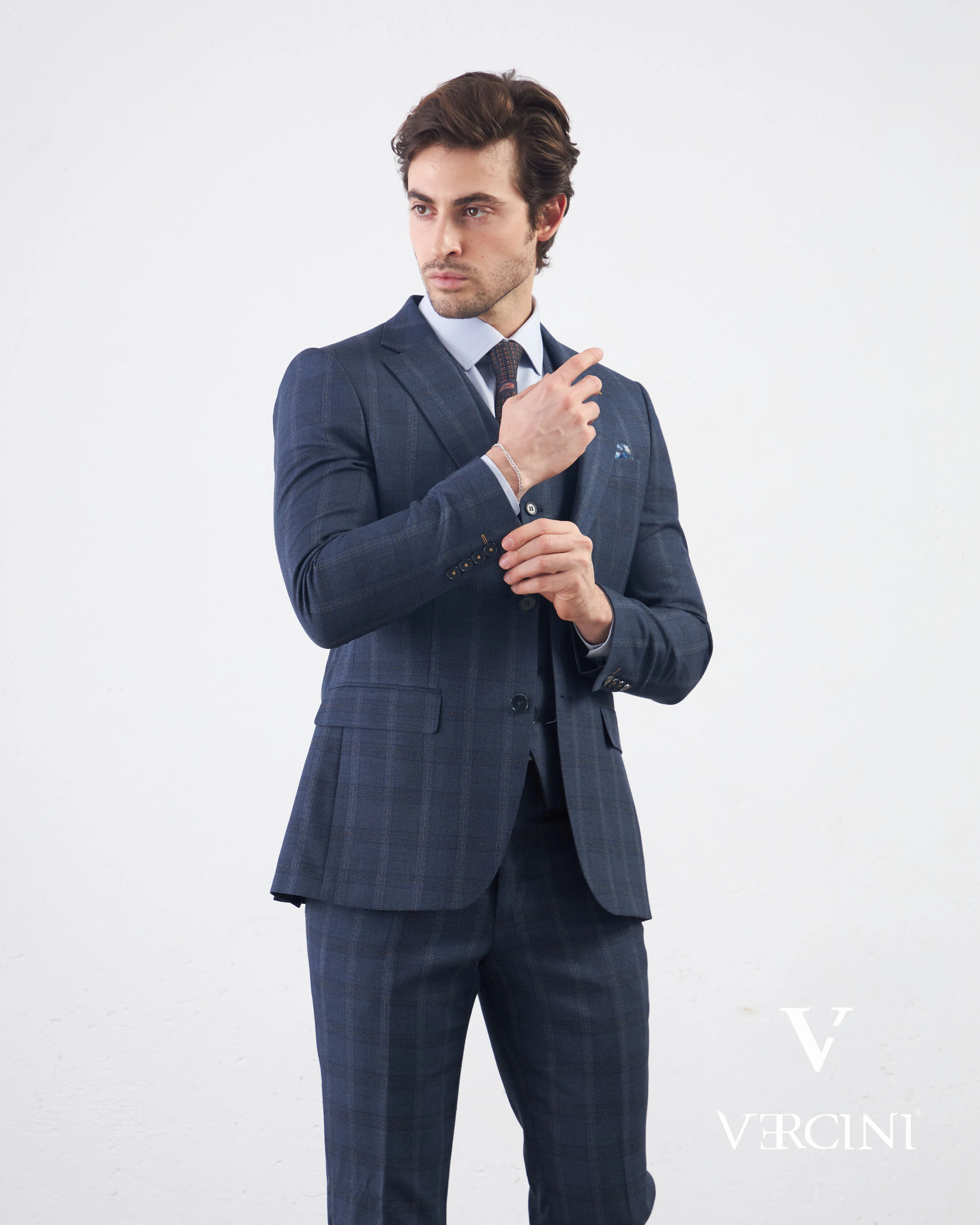 Vercini Sapphire Orbit Prestige plaid Three-Piece Men's Suit