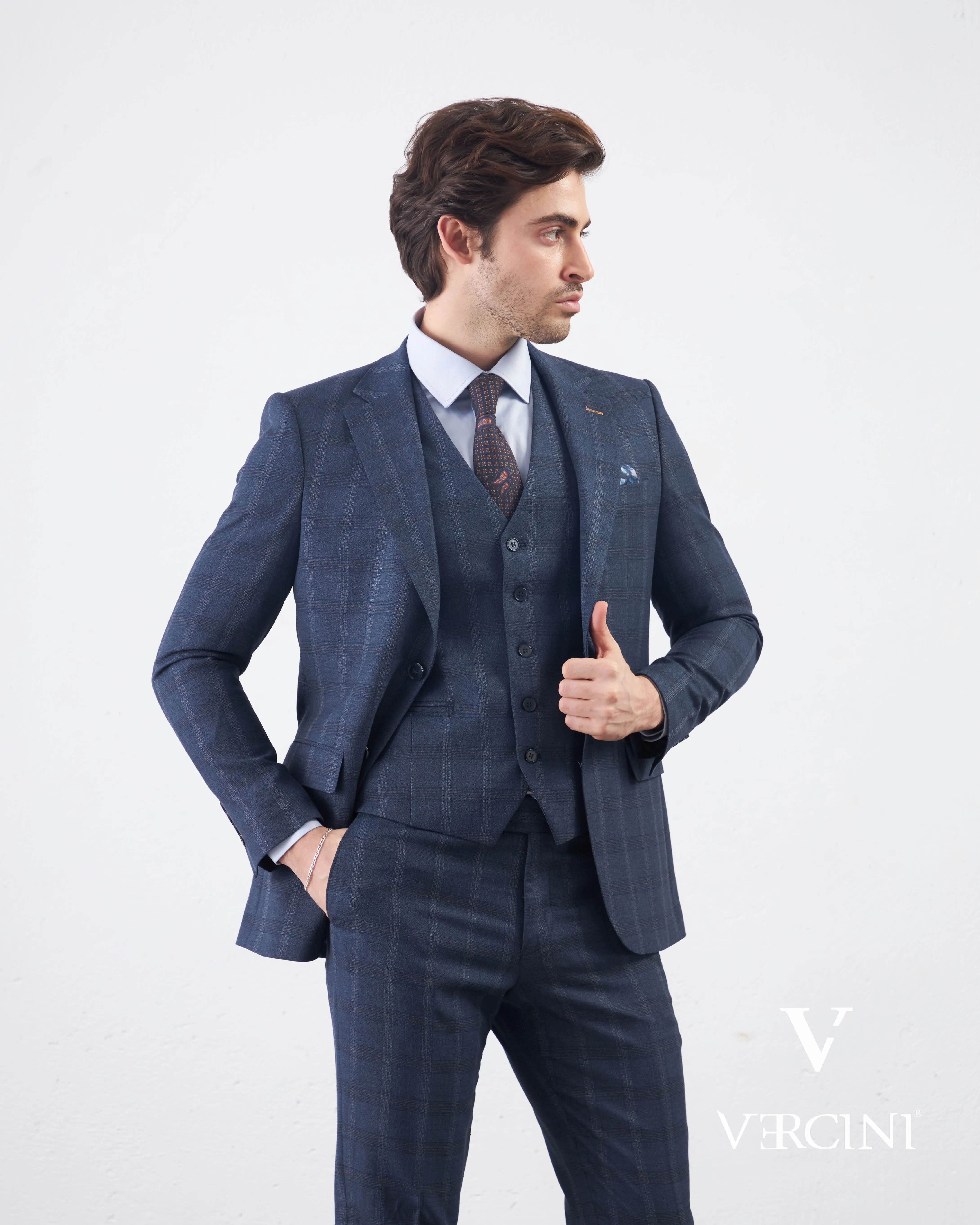 Vercini Sapphire Orbit Prestige plaid Three-Piece Men's Suit