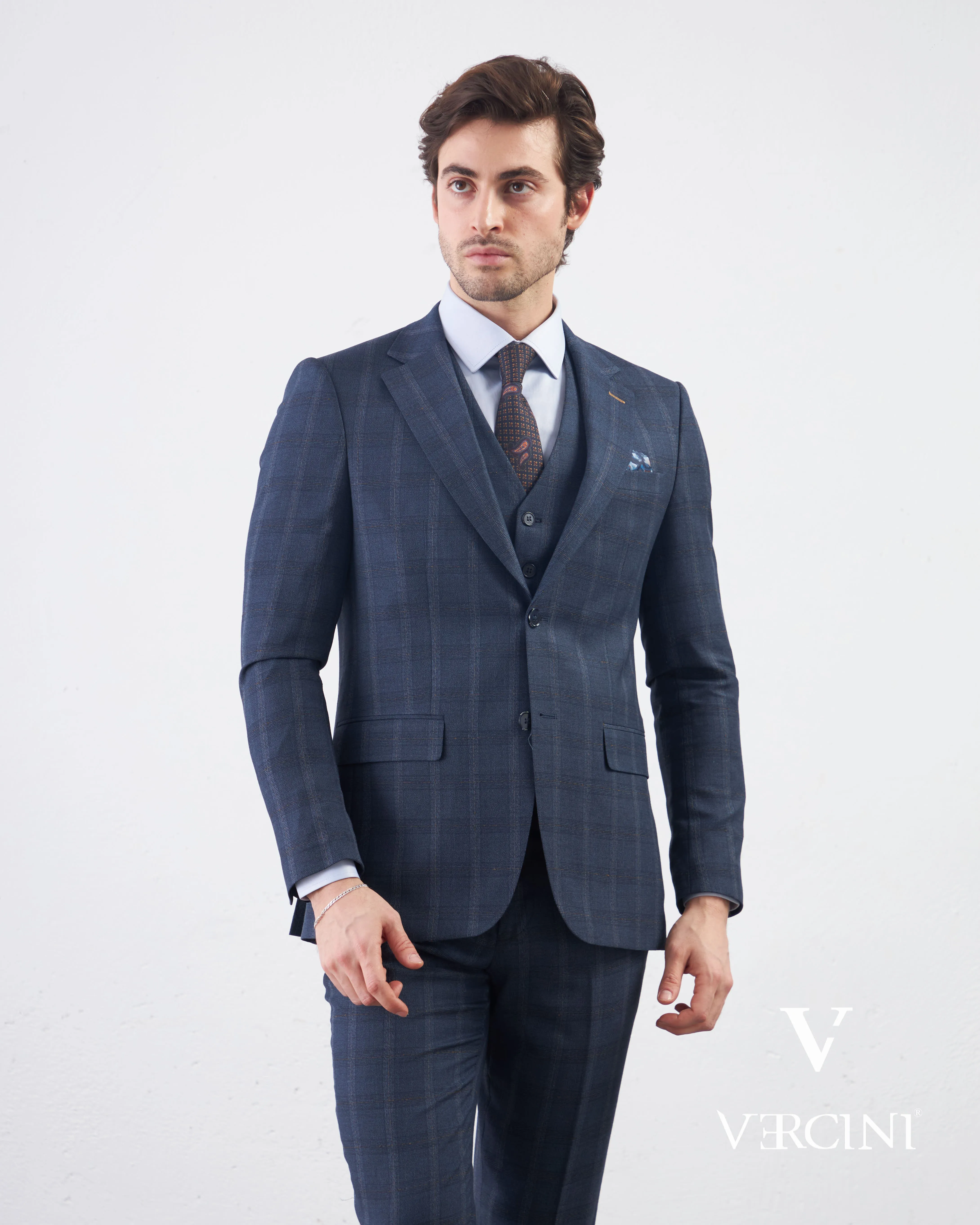 Vercini Sapphire Orbit Prestige plaid Three-Piece Men's Suit