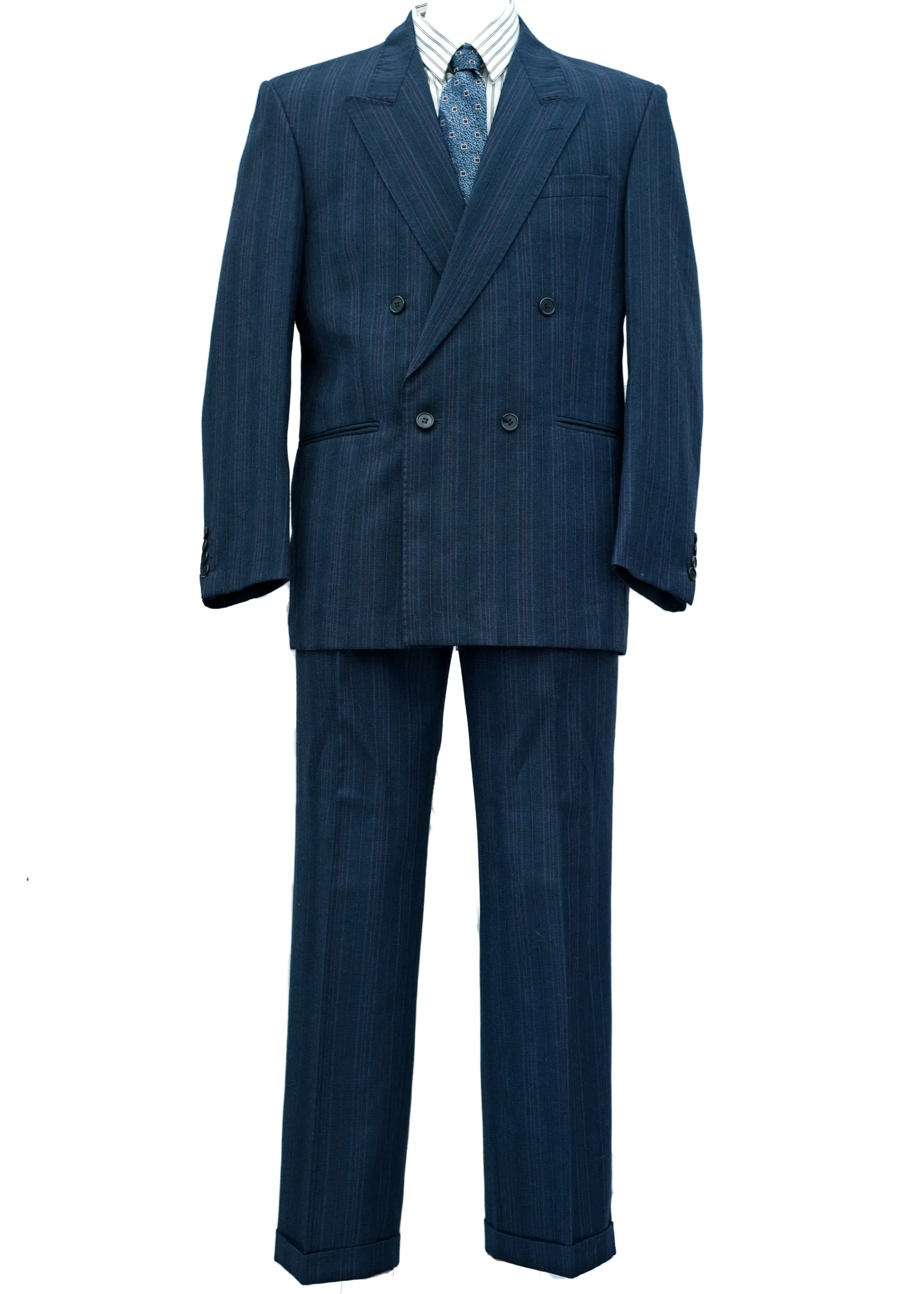 Vintage Men's Blue Double Breasted Suit by Centaur • 40S