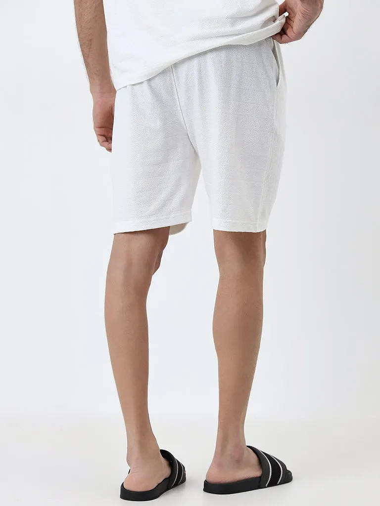 WES Lounge White Mid-Rise Relaxed-Fit Cotton Blend Shorts