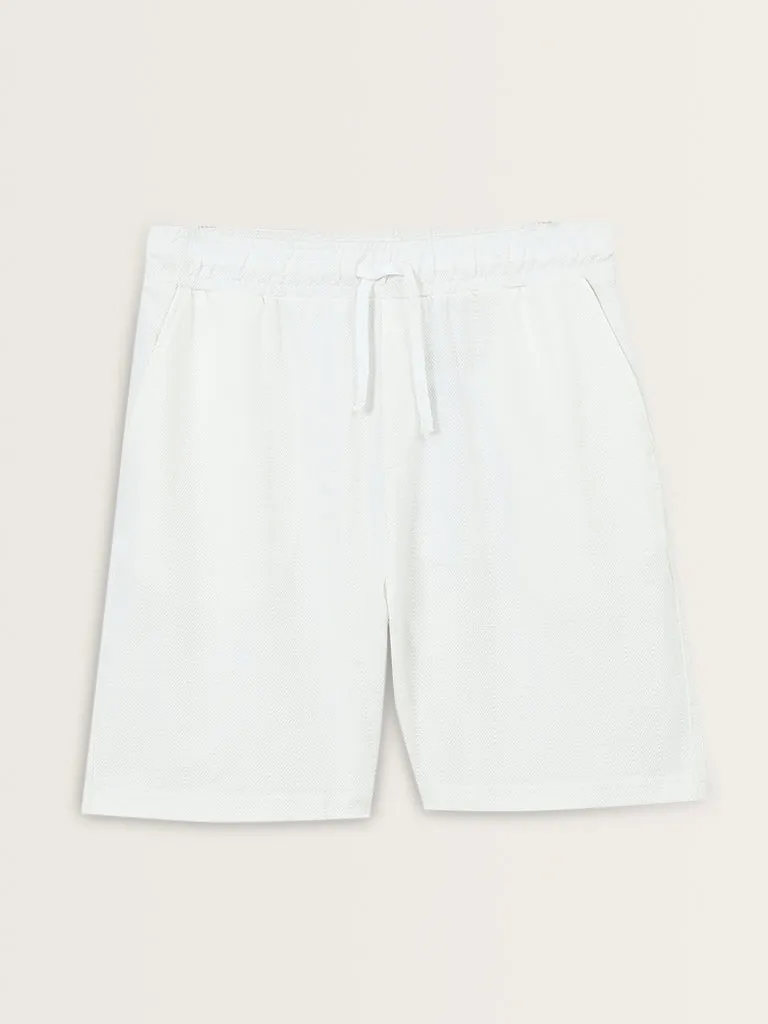 WES Lounge White Mid-Rise Relaxed-Fit Cotton Blend Shorts