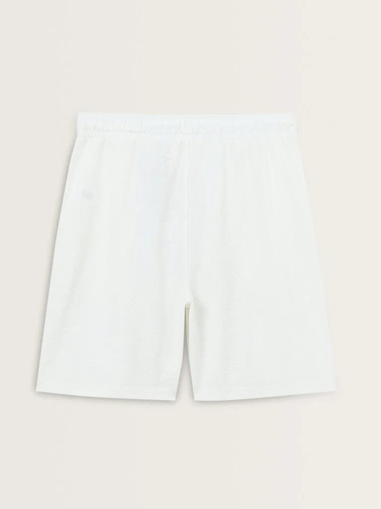 WES Lounge White Mid-Rise Relaxed-Fit Cotton Blend Shorts