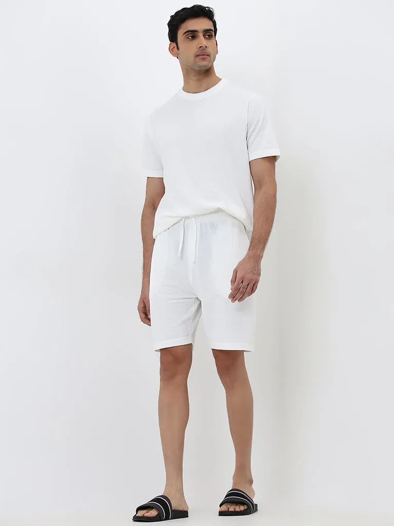 WES Lounge White Mid-Rise Relaxed-Fit Cotton Blend Shorts