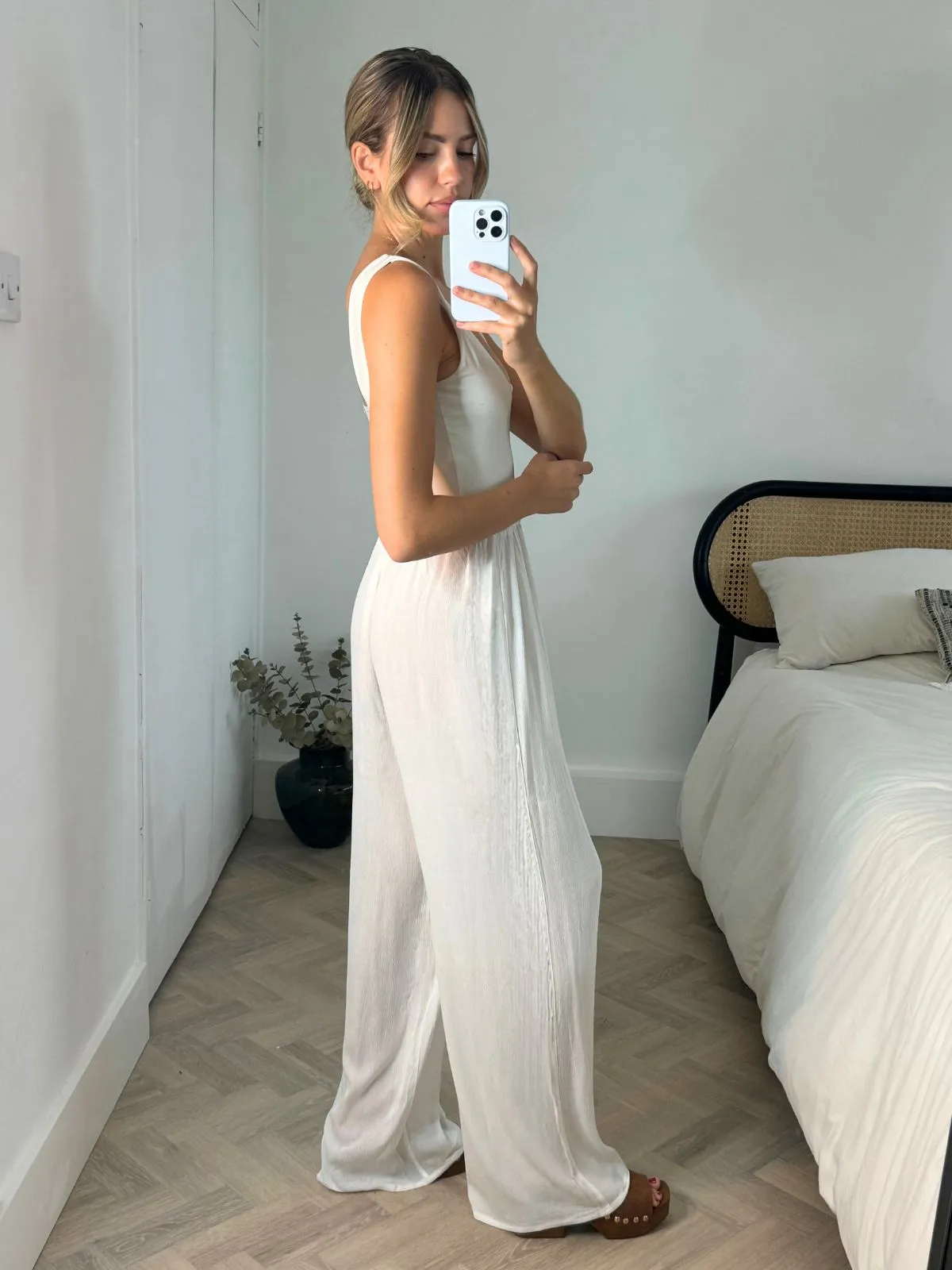 Weston Wide Leg Beach trousers in Off White