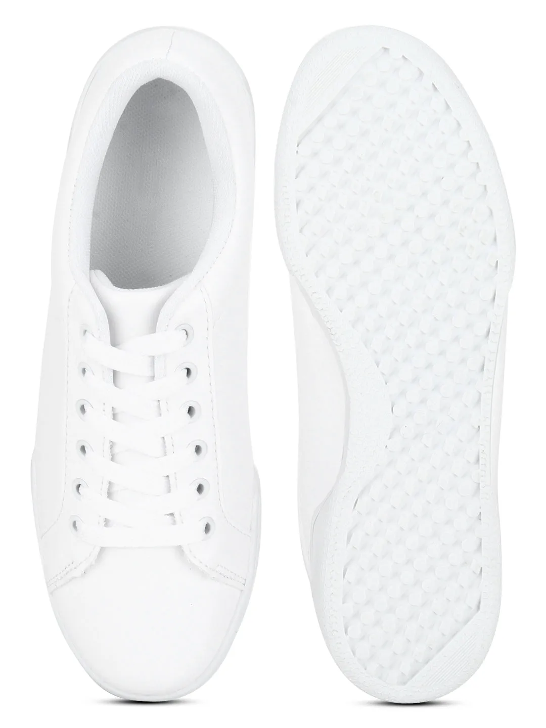 White PU Lace-Up Sneakers