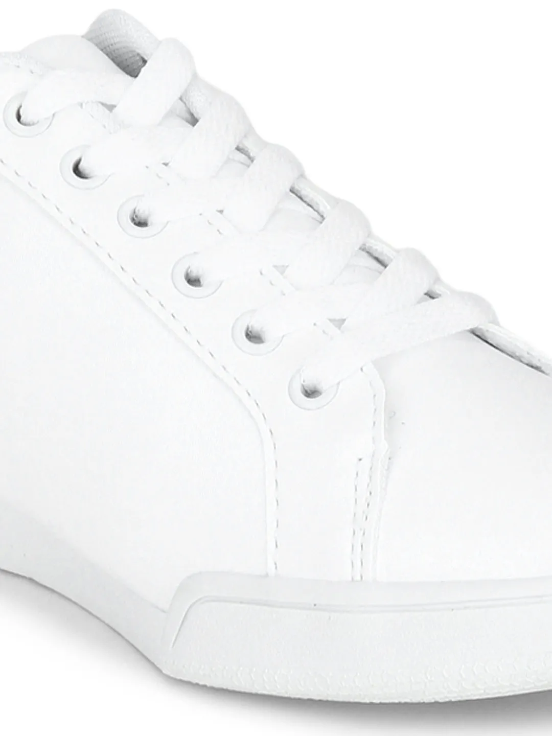 White PU Lace-Up Sneakers