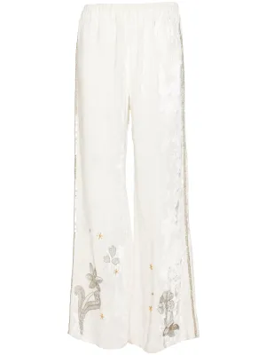 White Velvet Sequin Wide Leg Trousers