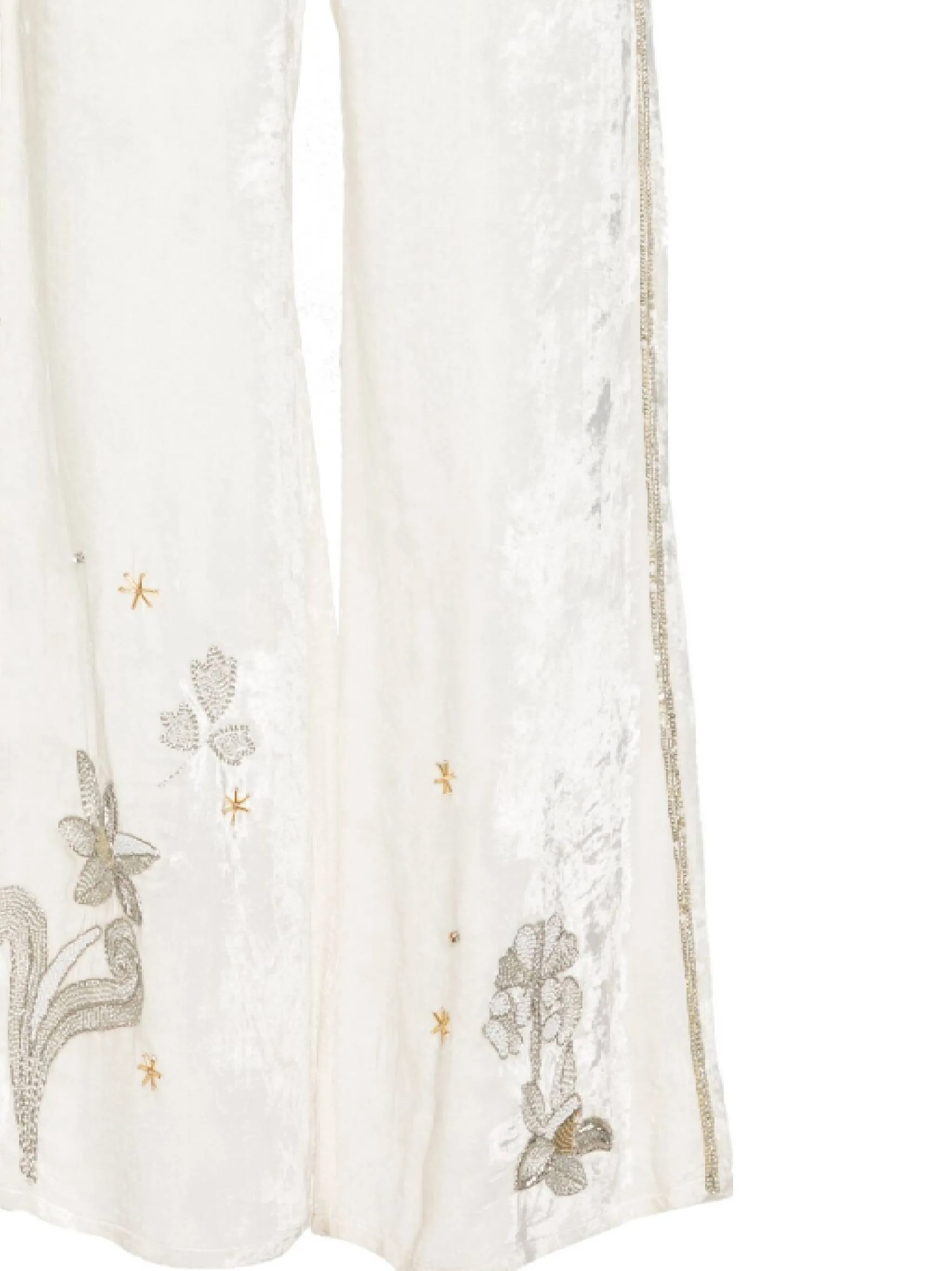 White Velvet Sequin Wide Leg Trousers