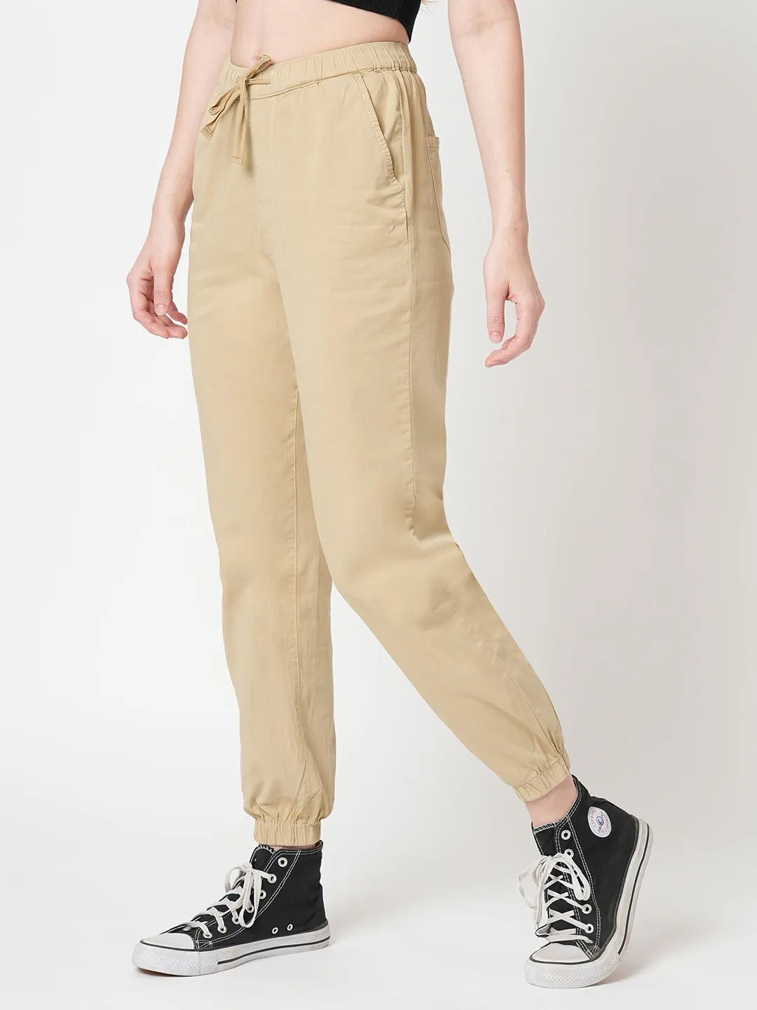 Women Oatmilk High-Rise Denim Jogger