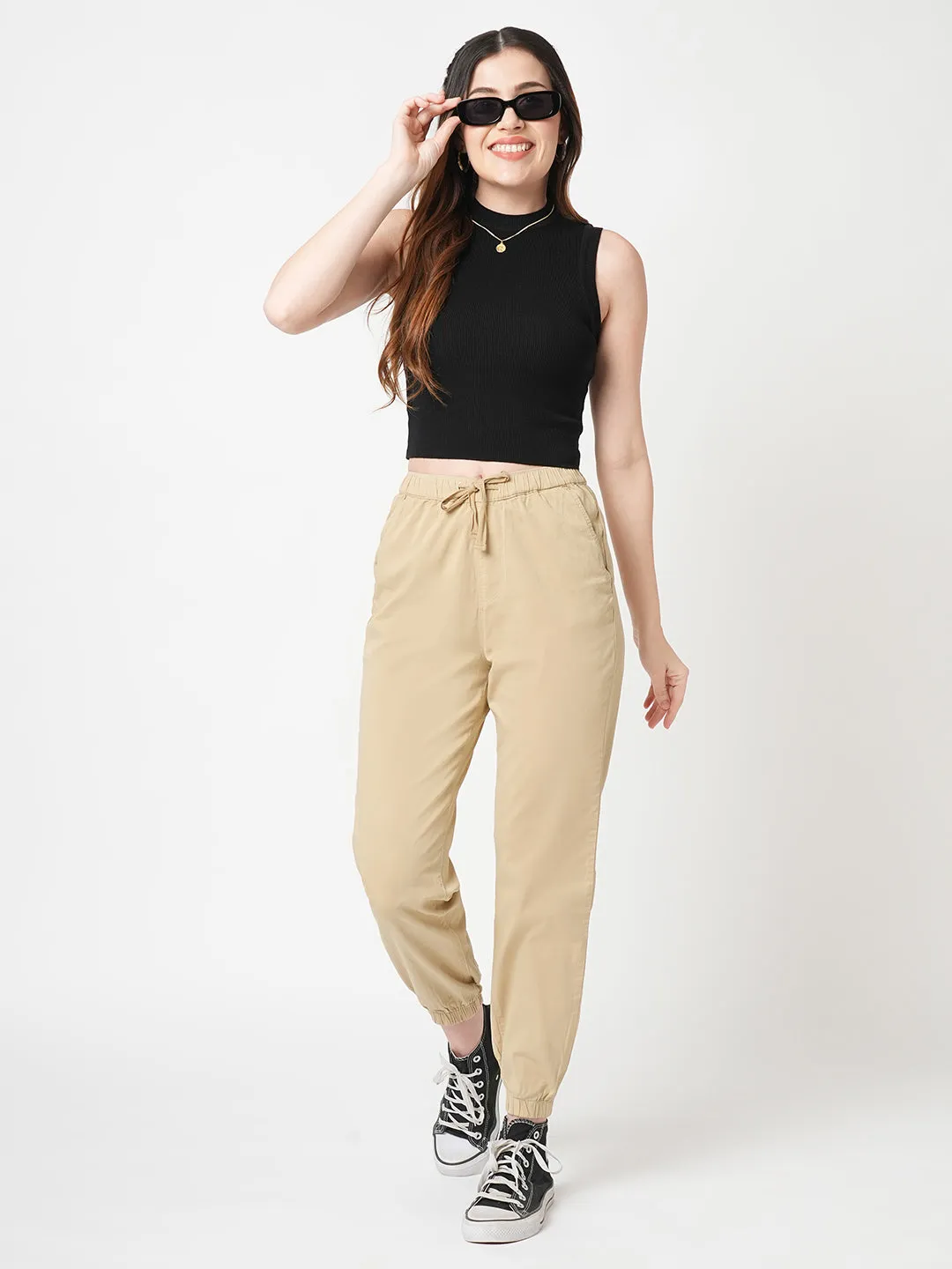 Women Oatmilk High-Rise Denim Jogger