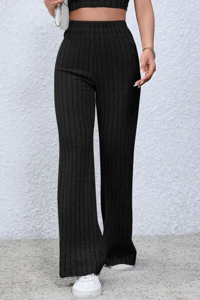 Women's Basic Bae Full Size Ribbed High Waist Flare Pants