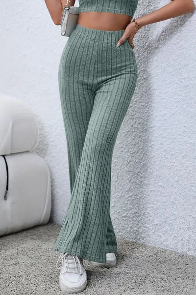 Women's Basic Bae Full Size Ribbed High Waist Flare Pants