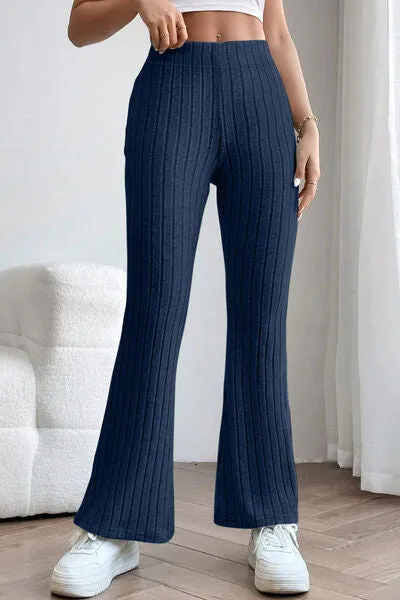 Women's Basic Bae Full Size Ribbed High Waist Flare Pants