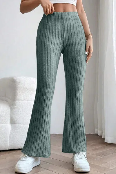 Women's Basic Bae Full Size Ribbed High Waist Flare Pants