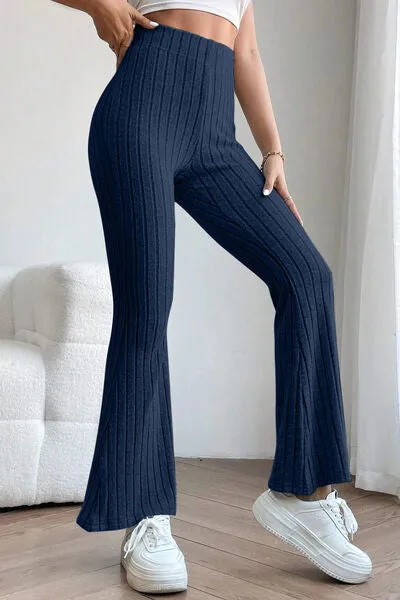 Women's Basic Bae Full Size Ribbed High Waist Flare Pants