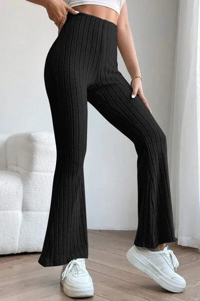 Women's Basic Bae Full Size Ribbed High Waist Flare Pants