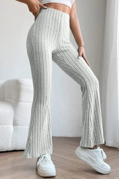 Women's Basic Bae Full Size Ribbed High Waist Flare Pants