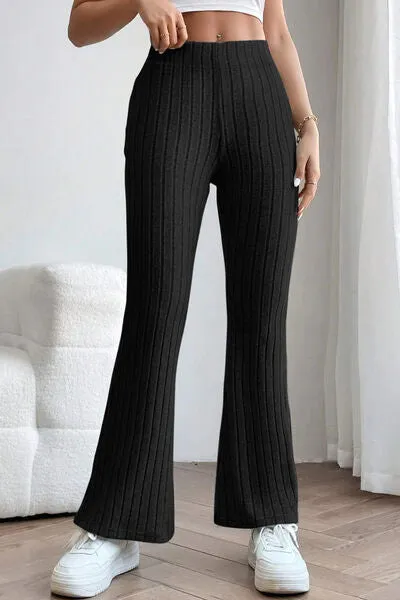 Women's Basic Bae Full Size Ribbed High Waist Flare Pants