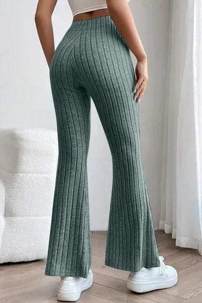 Women's Basic Bae Full Size Ribbed High Waist Flare Pants